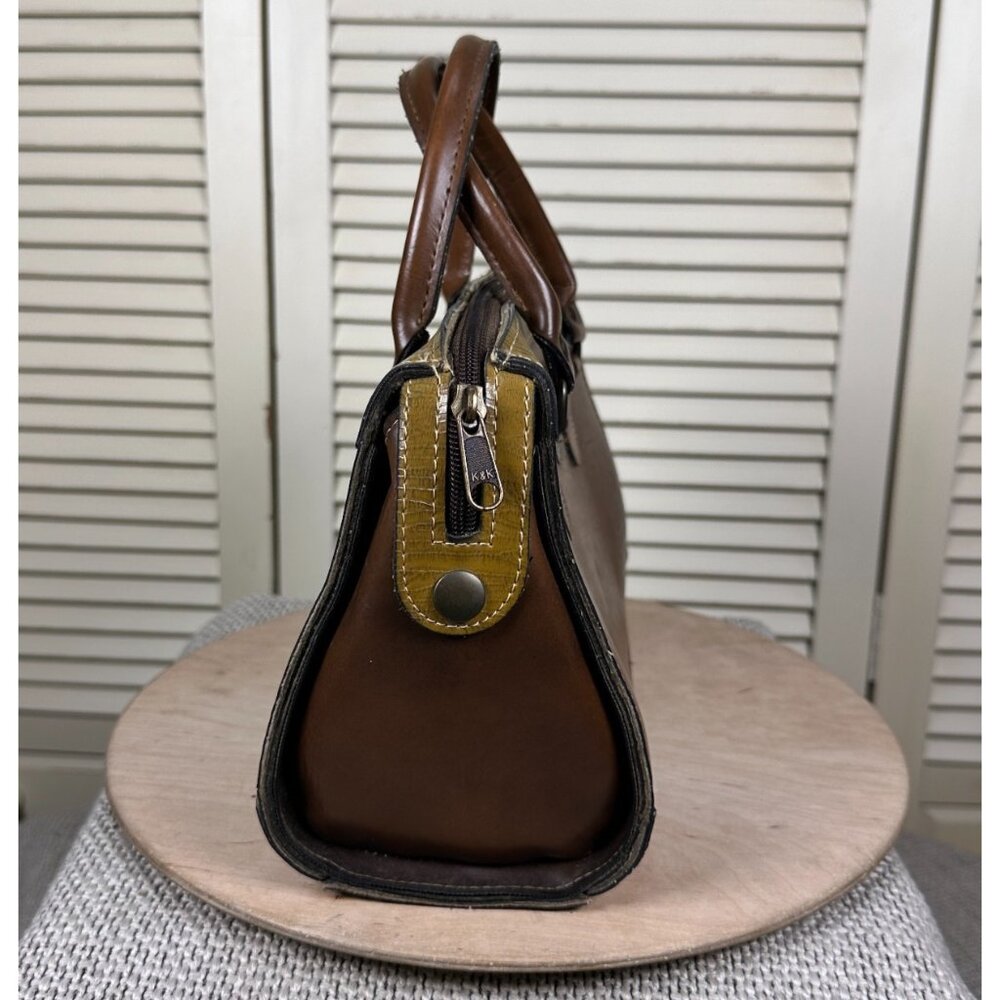 Vintage Lorenzo Leather Handbag Brown On Brown Academia Purse Double Handle Bag - Picture 3 of 7